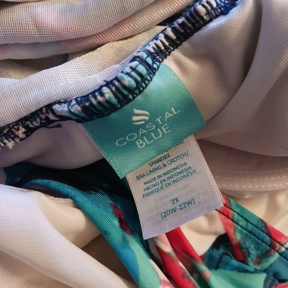 Coastal Blue One Piece Swimsuit 2X 20W-22W Abstract